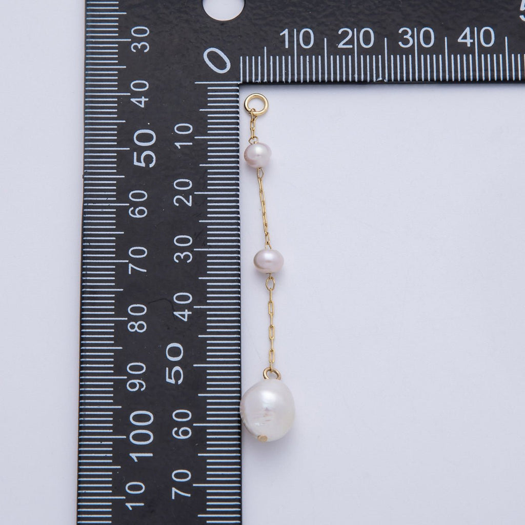 16K Gold Filled 65mm White Triple Ringed Button Shell Pearl Paperclip Chain Drop Charm | Charms-00334