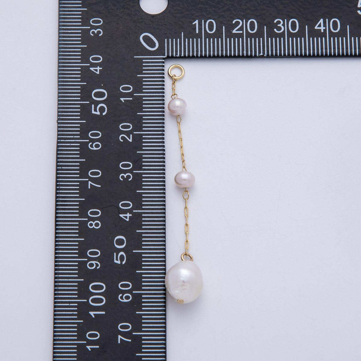 16K Gold Filled 65mm White Triple Ringed Button Shell Pearl Paperclip Chain Drop Charm | Charms-00334