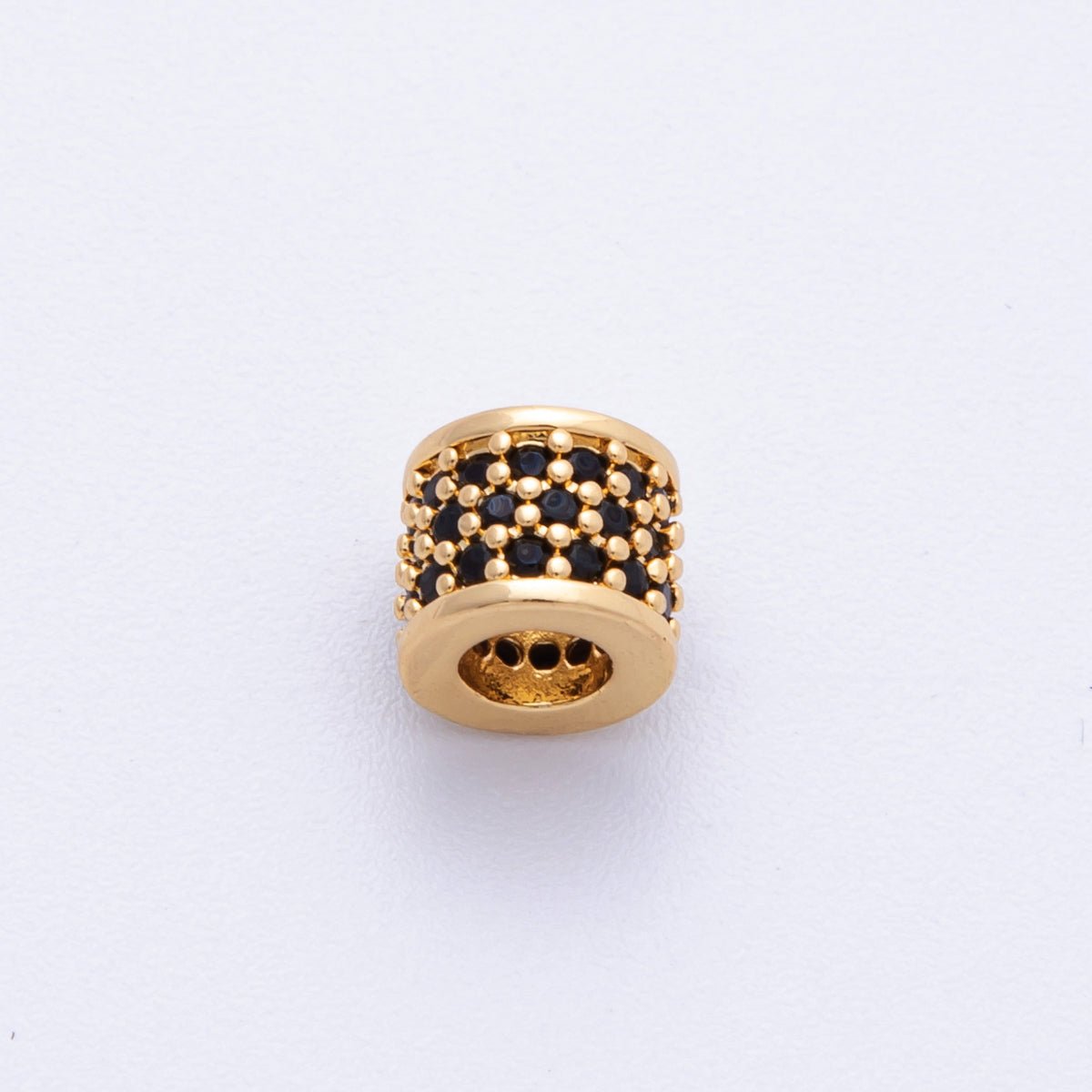 16K Gold Filled 6mm Black, Purple, Clear, Green, Blue, Fuchsia Micro Paved CZ Rondelle Bead | Beads-00022~00027