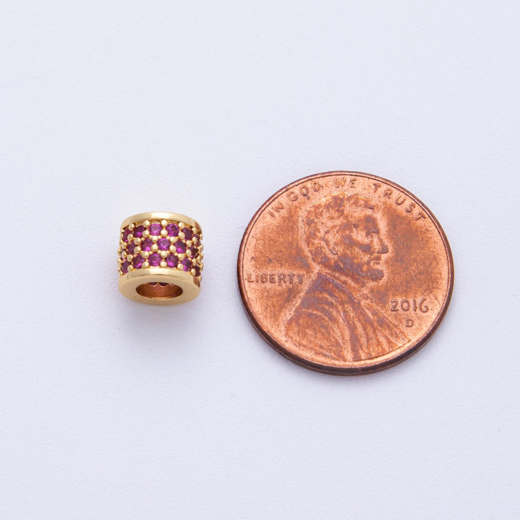 16K Gold Filled 6mm Black, Purple, Clear, Green, Blue, Fuchsia Micro Paved CZ Rondelle Bead | Beads-00022~00027