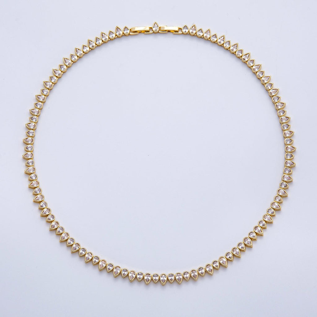 16K Gold Filled 6mm Clear CZ Teardrop Tennis Chain 16 Inch Adjustable Necklace | WA-04243
