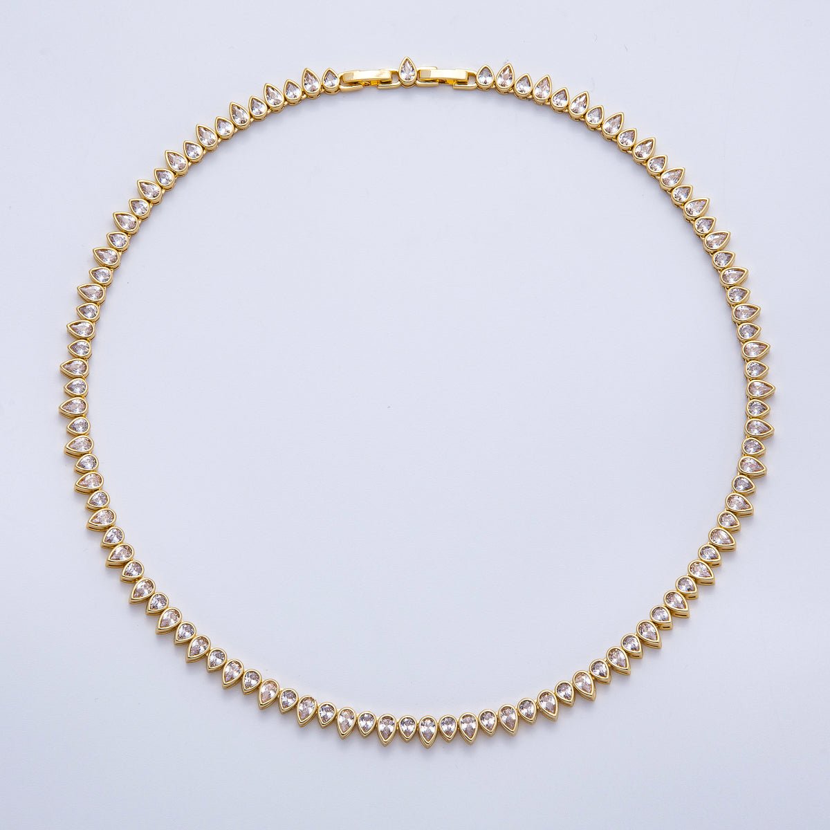 16K Gold Filled 6mm Clear CZ Teardrop Tennis Chain 16 Inch Adjustable Necklace | WA-04243