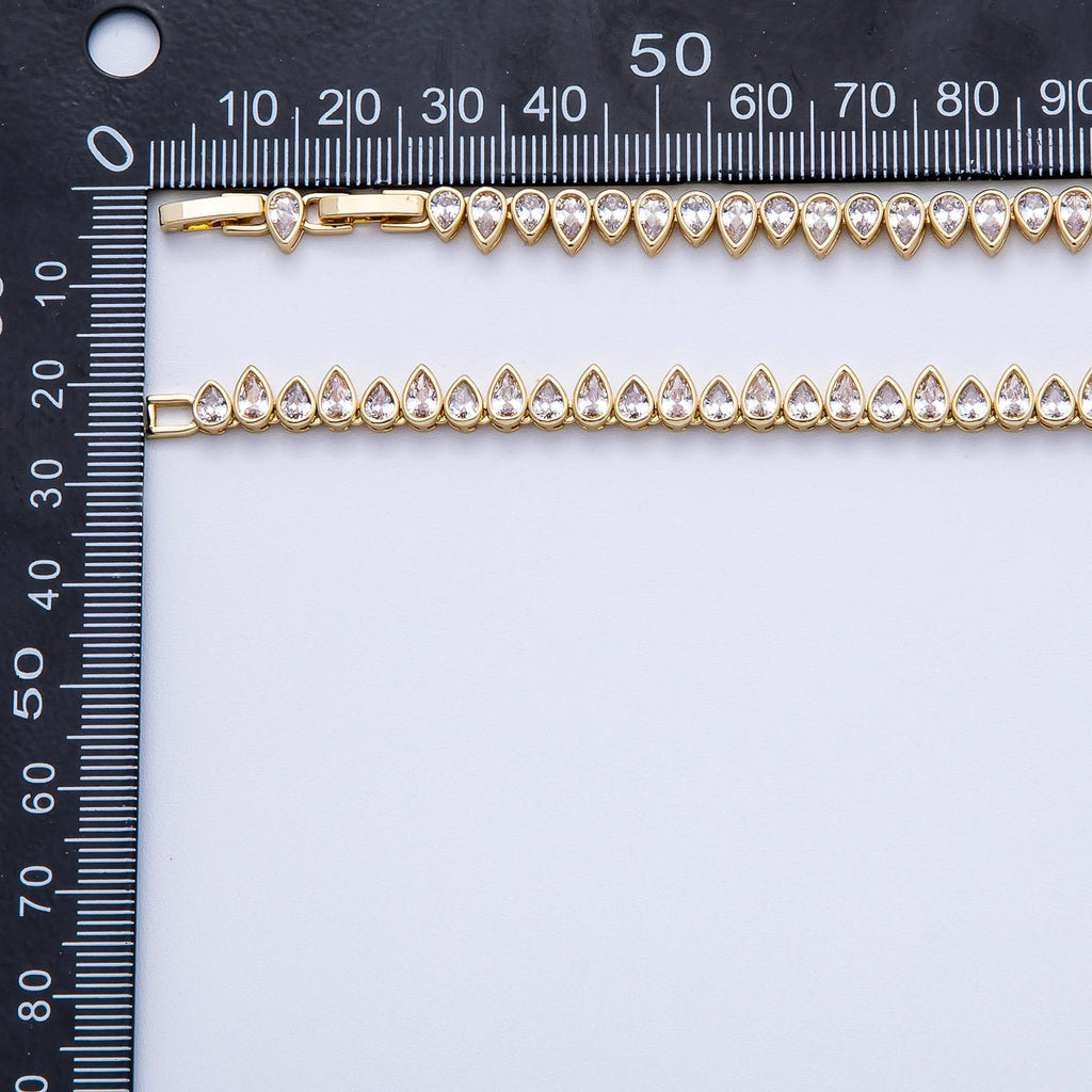 16K Gold Filled 6mm Clear CZ Teardrop Tennis Chain 16 Inch Adjustable Necklace | WA-04243