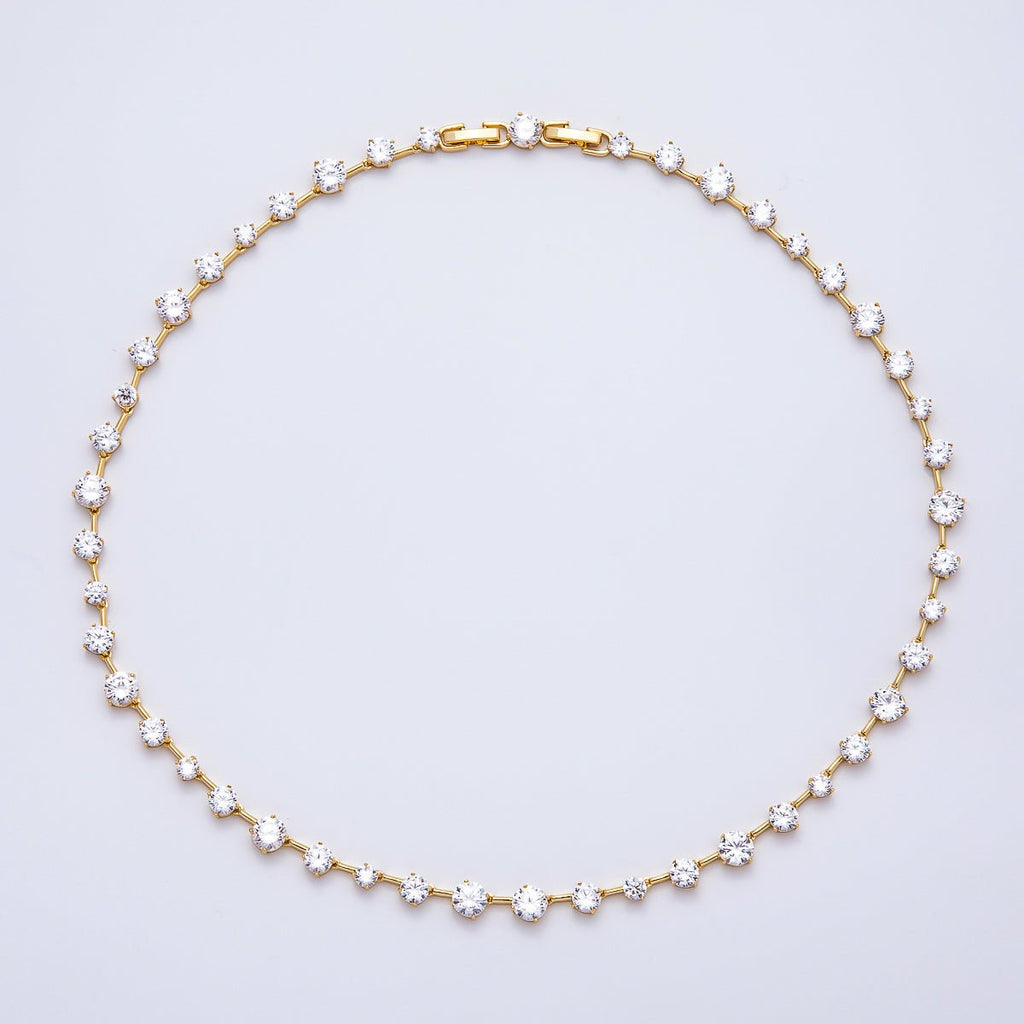 16K Gold Filled 6mm Graduated Tennis Chain 17 Inch Choker Necklace | WA-04408