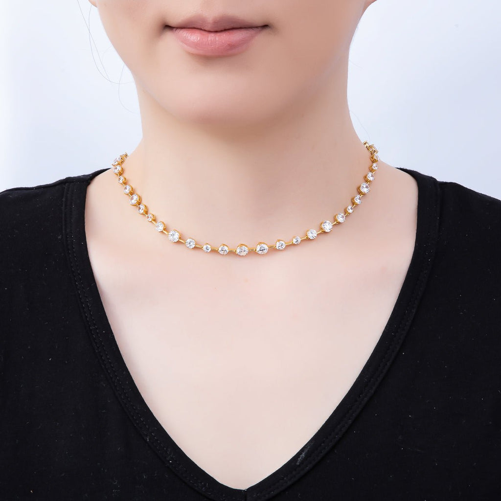 16K Gold Filled 6mm Graduated Tennis Chain 17 Inch Choker Necklace | WA-04408