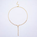 16K Gold Filled 6mm Pink Round Bezel Micro Paved CZ Lariat Cable Chain 17 Inch Necklace | WA-04722