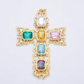 16K Gold Filled 70mm Multicolor Baguette Artisan Cross Charm in Gold & Silver | Charms-01199 Charms-01200