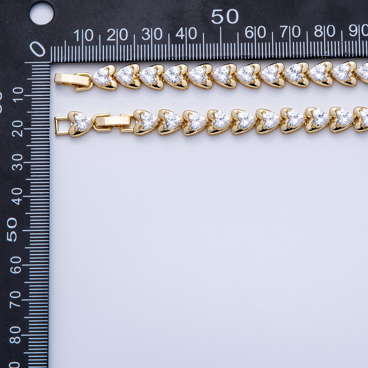 16K Gold Filled 7.4mm Clear CZ Sideways Heart Bezel Tennis Chain 17 Inch Necklace | WA-04239