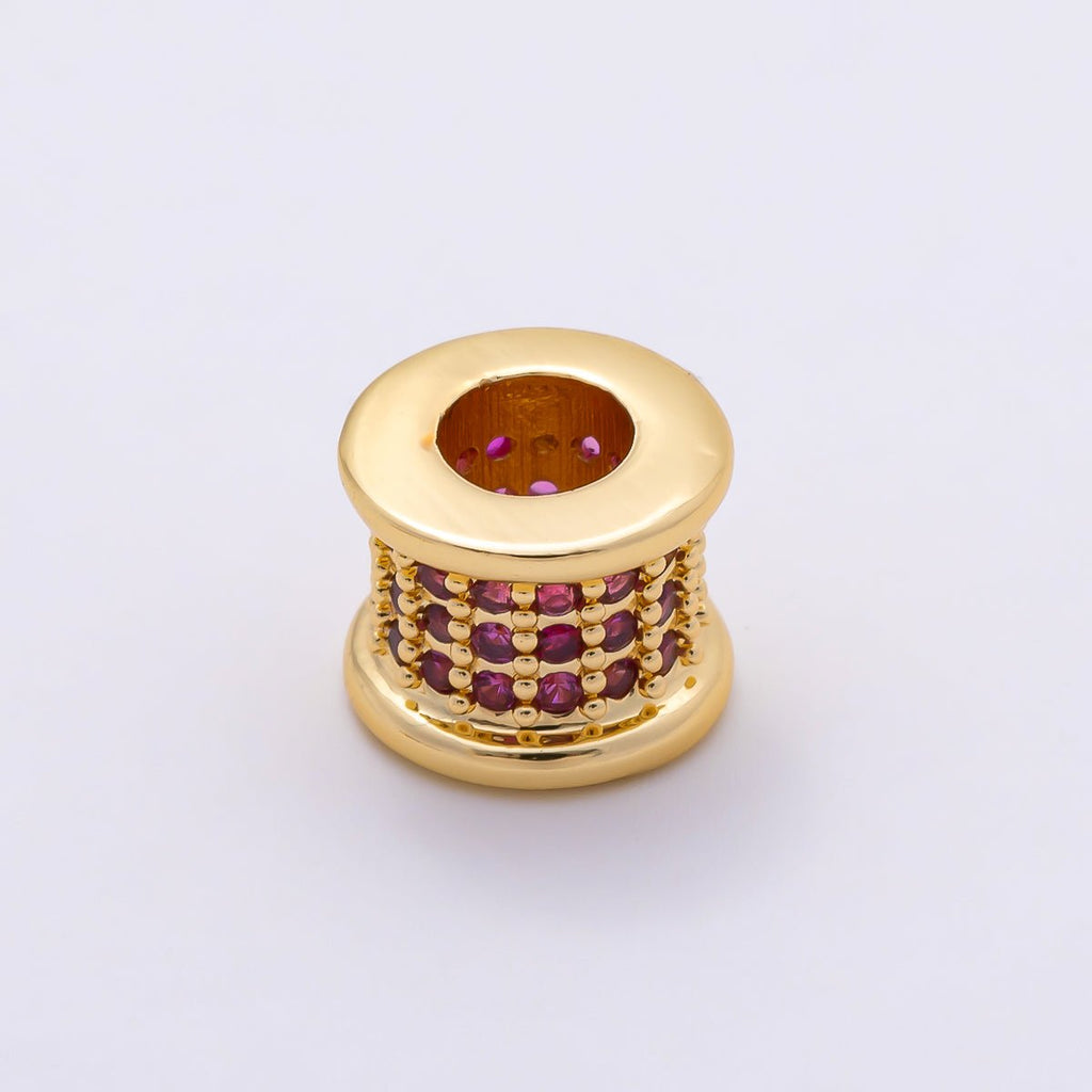 16K Gold Filled 7.5mm Birthstone Micro Paved CZ Wide Spacer Beads | Beads-00351 ~ Beads-00362