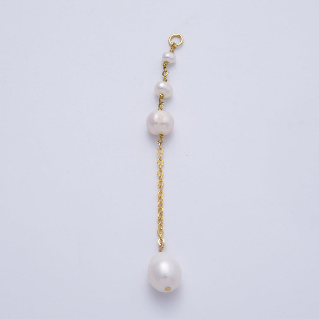 16K Gold Filled 75mm White Button Shell Pearl Cable Chain Drop Charm | Charms-00335