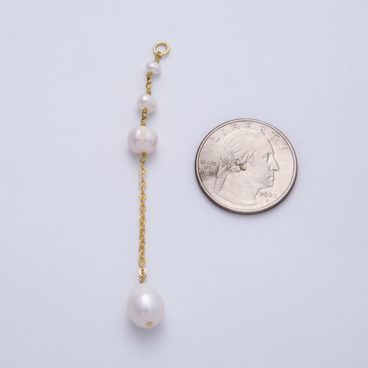 16K Gold Filled 75mm White Button Shell Pearl Cable Chain Drop Charm | Charms-00335