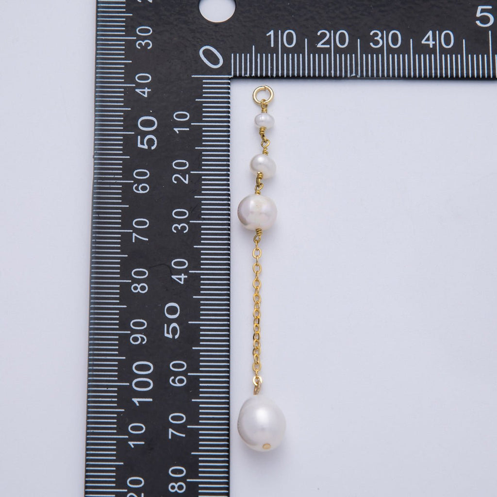 16K Gold Filled 75mm White Button Shell Pearl Cable Chain Drop Charm | Charms-00335
