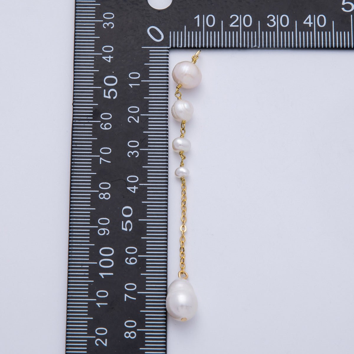 16K Gold Filled 78mm White Pink Ringed Button Shell Pearl Cable Chain Drop Charm | Charms-00333