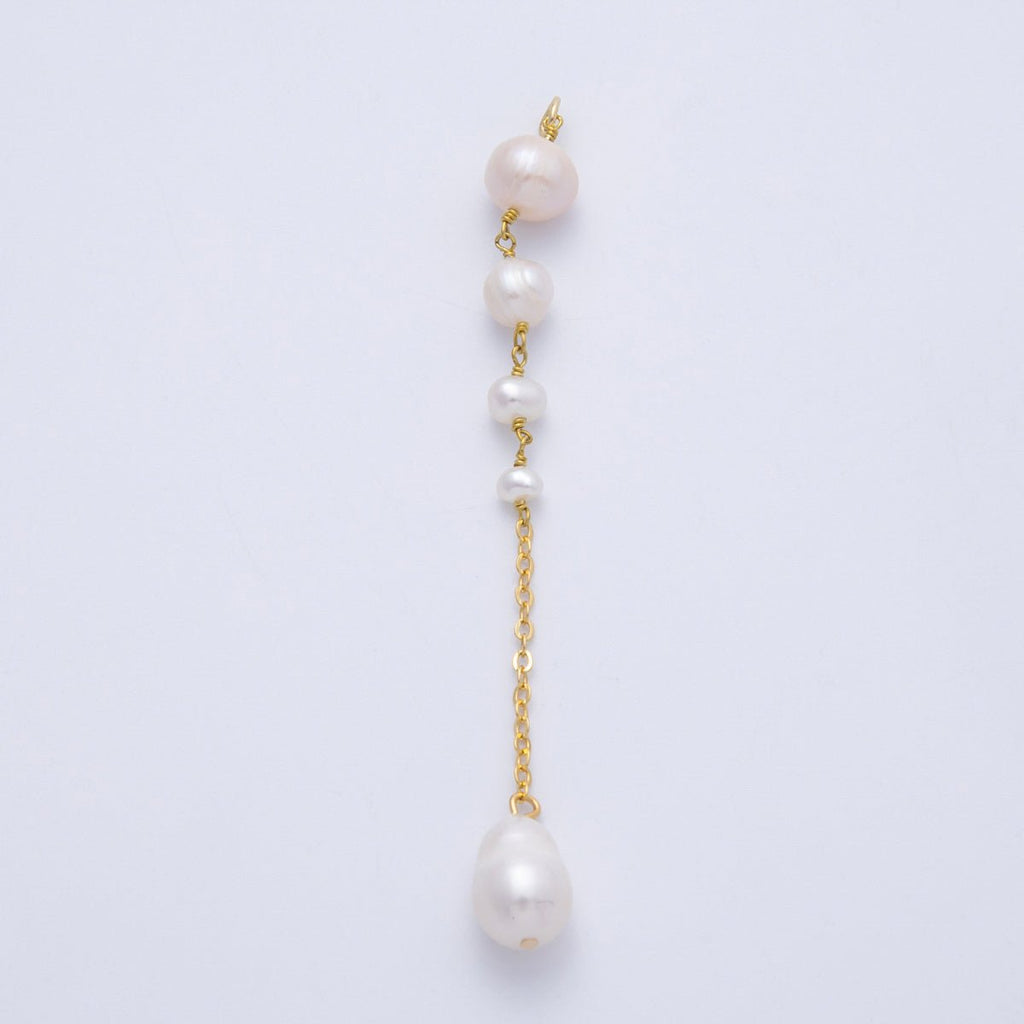 16K Gold Filled 78mm White Pink Ringed Button Shell Pearl Cable Chain Drop Charm | Charms-00333