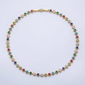 16K Gold Filled 7mm Multicolor CZ Round Rhombus Tennis Chain 17 Inch Adjustable Necklace | WA-04247