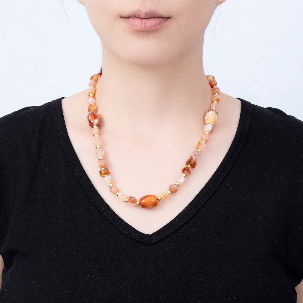 16K Gold Filled 7mm Orange Citrine Gradient Geometric Gemstone Chain 20 Inch Necklace w. Dual Push Gate Charm Holder | WA-01657