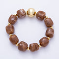 16K Gold Filled 8mm Brown, Green Marble Resin Bead Geometric Stretch Bracelet | WA-4147 WA-4148
