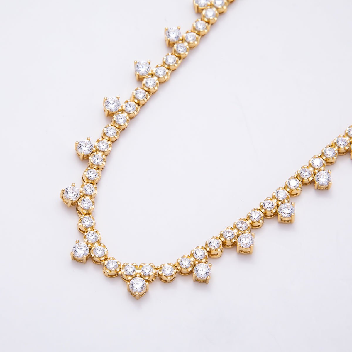 16K Gold Filled 8mm Clear Round CZ Tennis Teeth Cable Chain Choker 16 Inch Necklace w. Extender | WA-04486