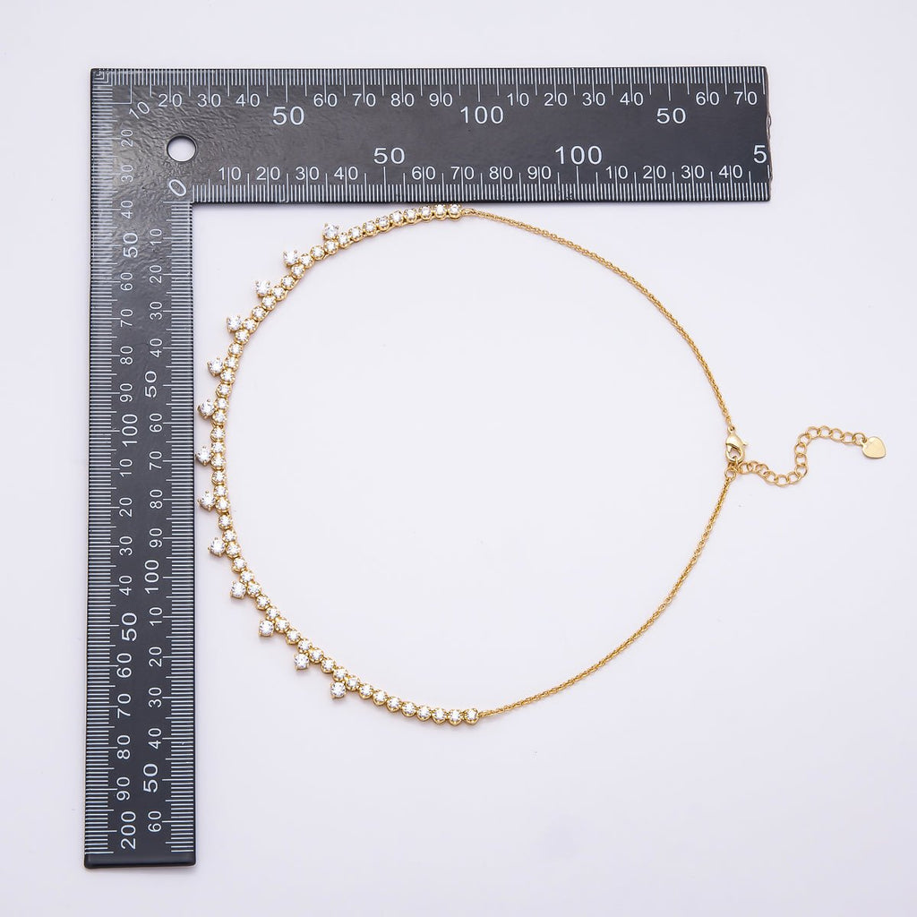 16K Gold Filled 8mm Clear Round CZ Tennis Teeth Cable Chain Choker 16 Inch Necklace w. Extender | WA-04486