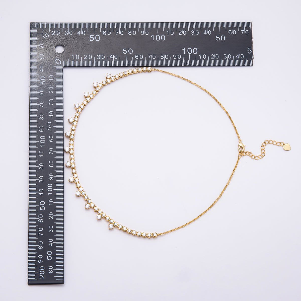 16K Gold Filled 8mm Clear Round CZ Tennis Teeth Cable Chain Choker 16 Inch Necklace w. Extender | WA-04486