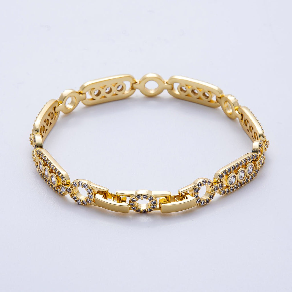 16K Gold Filled 8mm Micro Paved CZ Round Paperclip Chain 7 Inch Bracelet | WA-04045