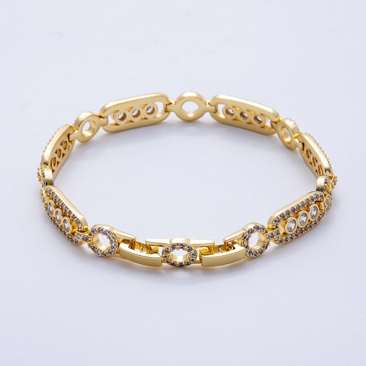 16K Gold Filled 8mm Micro Paved CZ Round Paperclip Chain 7 Inch Bracelet | WA-04045