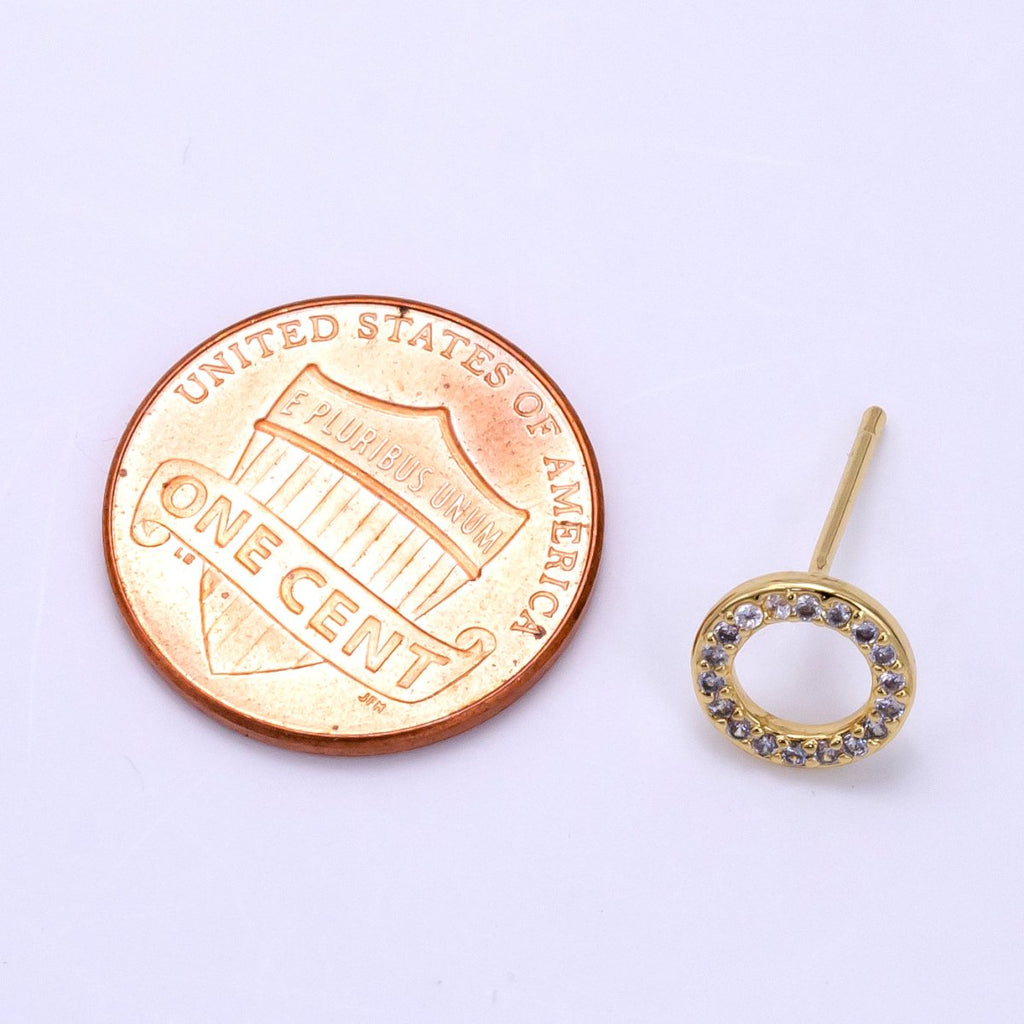16K Gold Filled 8mm Open Round Circle Micro Paved CZ Stud Earrings