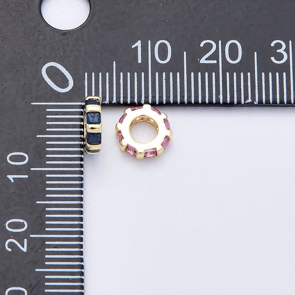 16K Gold Filled 8mm Personalized Birthstone Micro Paved Round CZ Rondelle Spacer Bead | Beads-00152 ~ Beads-00163