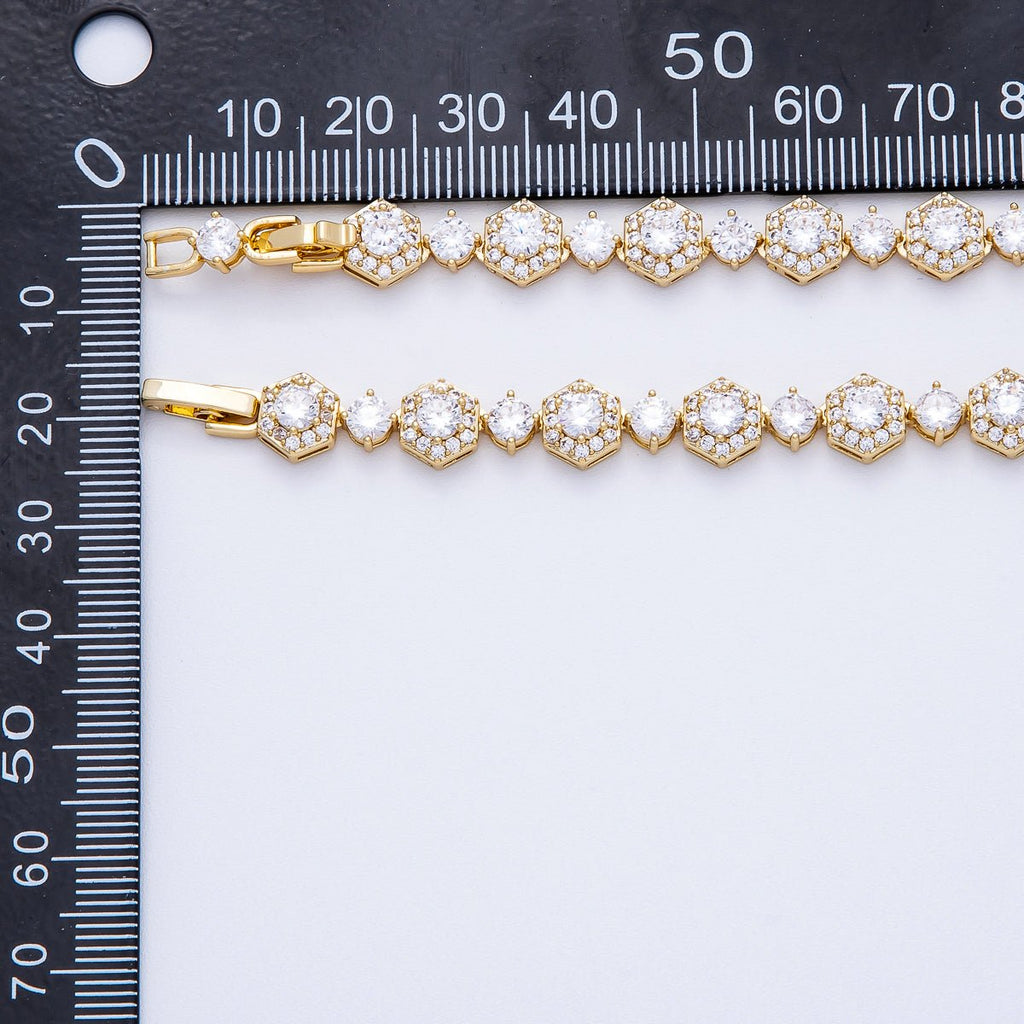 16K Gold Filled 8mm Round Hexagon Micro Paved CZ Tennis Chain 16.5 Inch Necklace | WA-04241