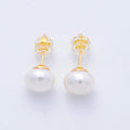 16K Gold Filled 8mm White Shell Pearl Button Minimalist Stud | Earrings-00218