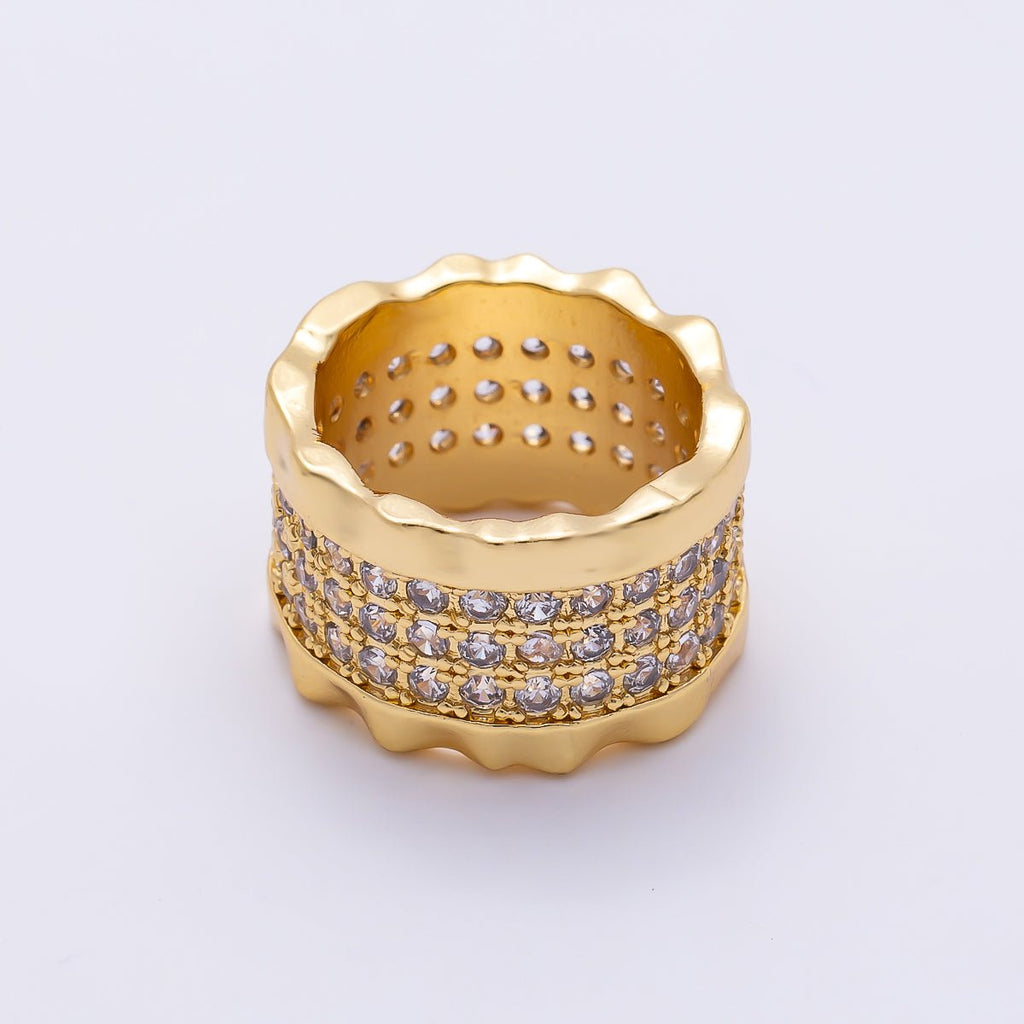 16K Gold Filled 16mm Micro Paved CZ Lined Molten Wavy Rondelle Bead | Beads-00533