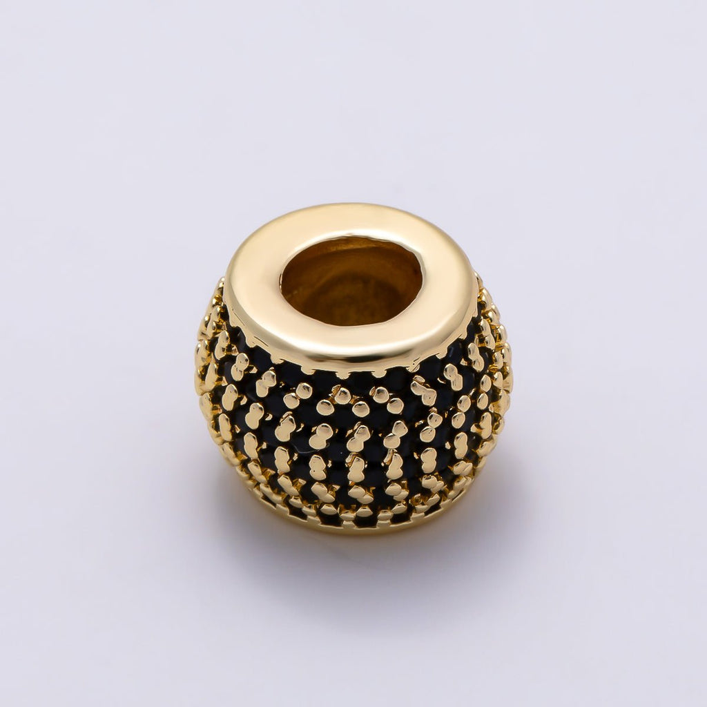 16K Gold Filled 11.5mm Black, Blue, Turquoise Micro Paved CZ Wide Large Hole Rondelle Bead in Gold & Silver | Beads-00521 ~ Beads-00526