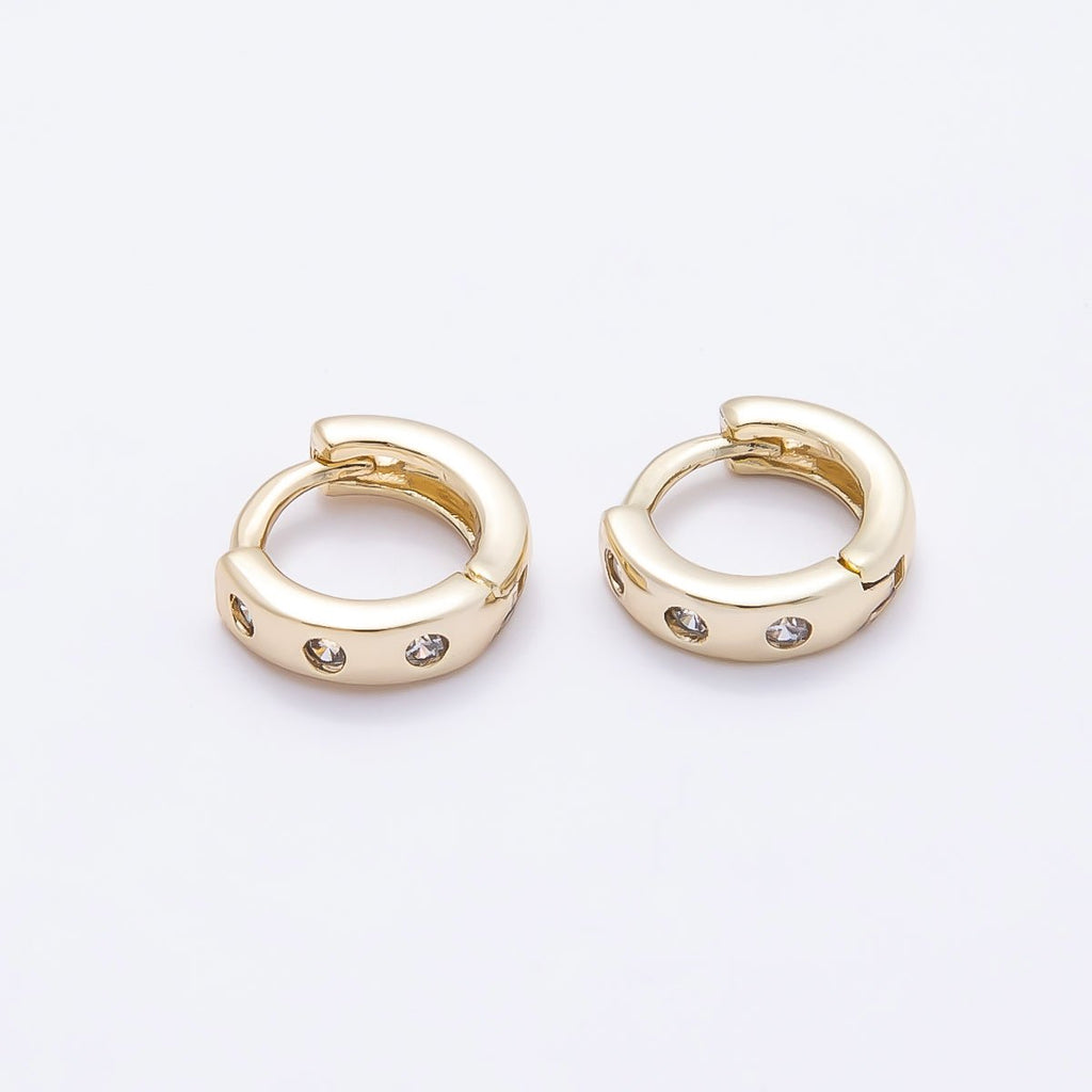 16K Gold Filled 9mm Clear CZ Dotted Cartilage Huggie Earrings | Earrings-00443