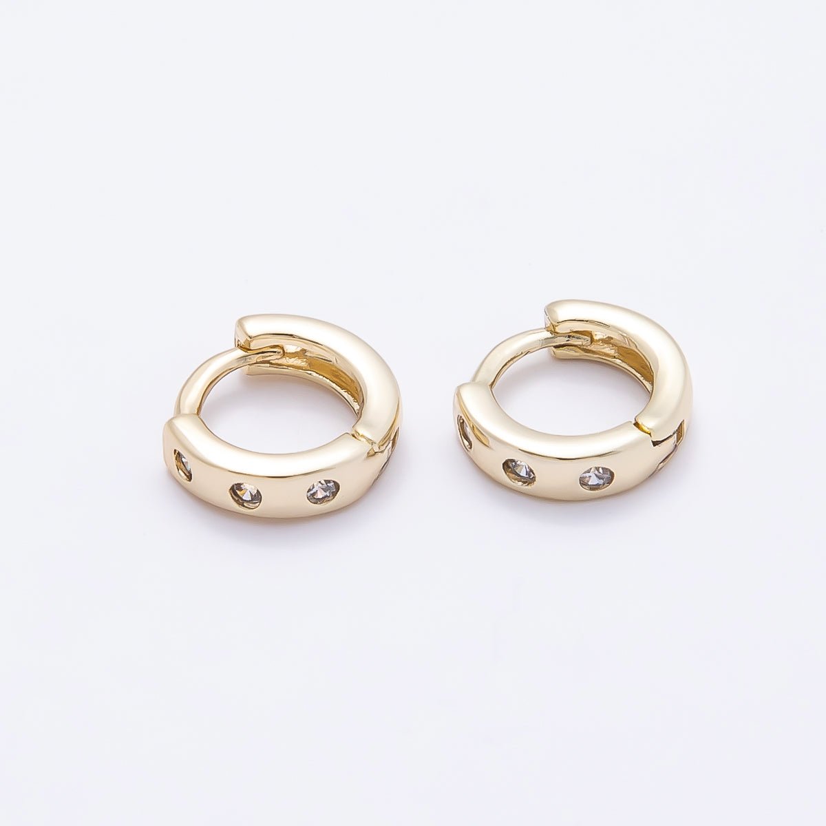 16K Gold Filled 9mm Clear CZ Dotted Cartilage Huggie Earrings | Earrings-00443