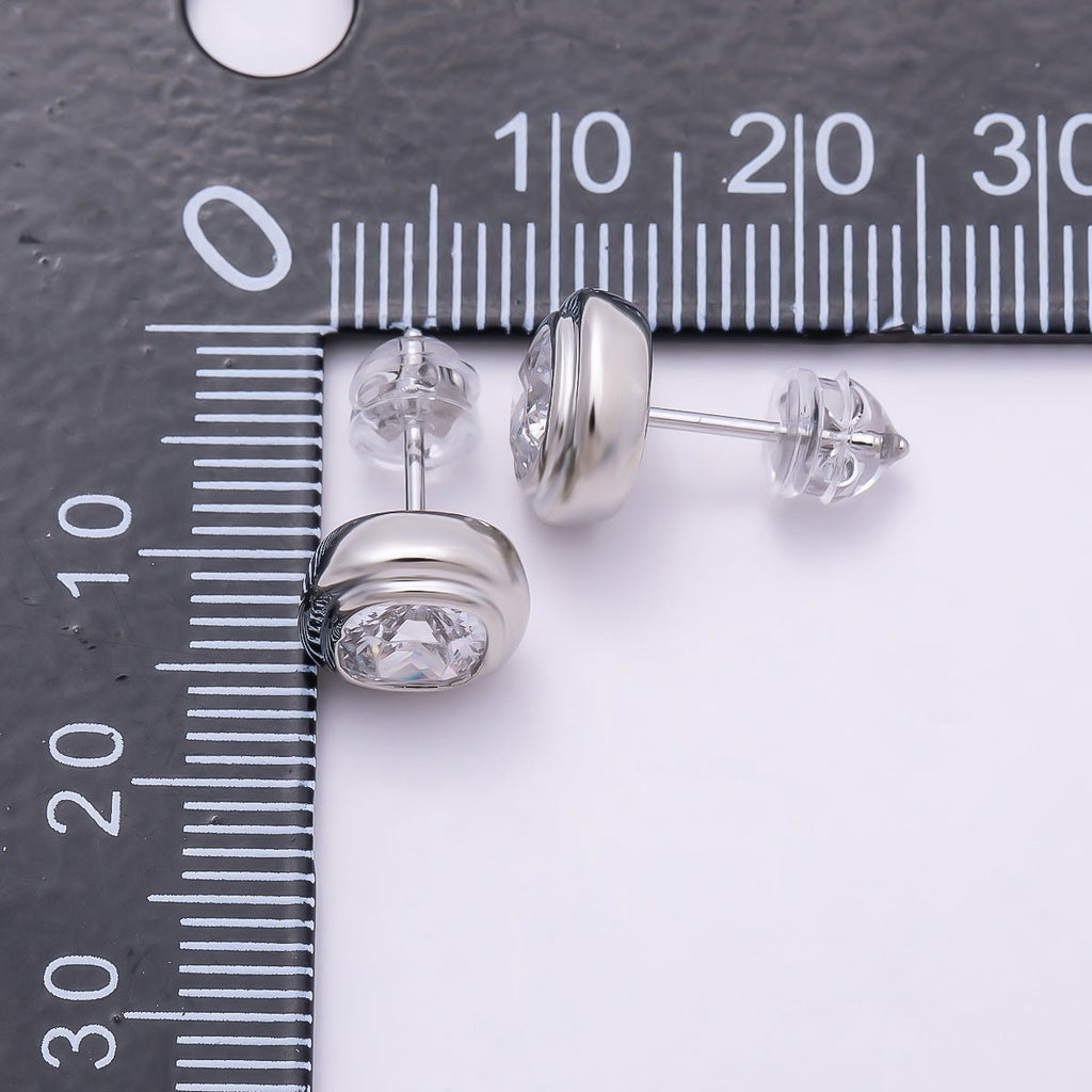 16K Gold Filled 9mm Clear CZ Square Bezel Stud Earrings in Gold & Silver | Earrings-00421 Earrings-00422