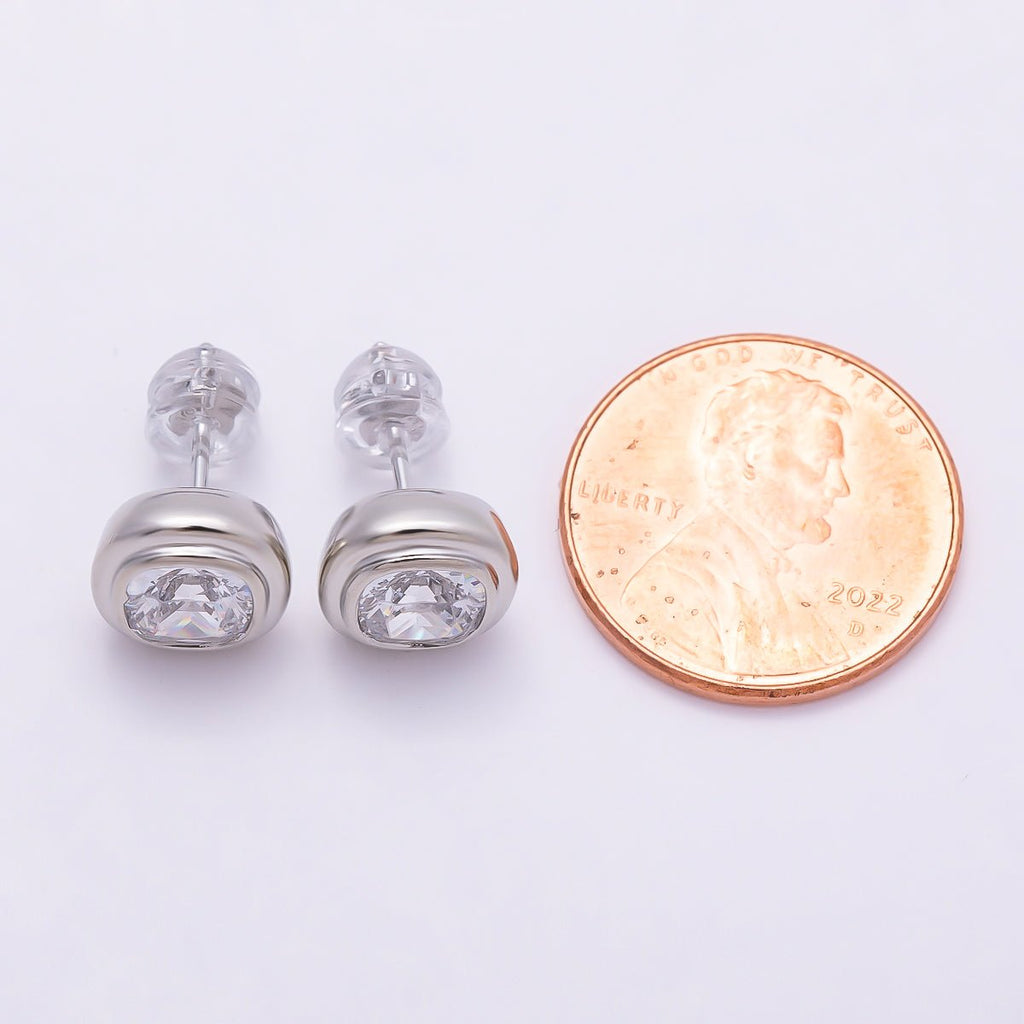 16K Gold Filled 9mm Clear CZ Square Bezel Stud Earrings in Gold & Silver | Earrings-00421 Earrings-00422