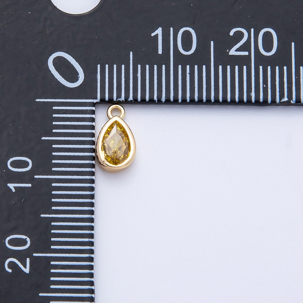 16K Gold Filled 9mm CZ Birthstone Teardrop Bezel Mini Charm | Charms-00359 ~ 00363