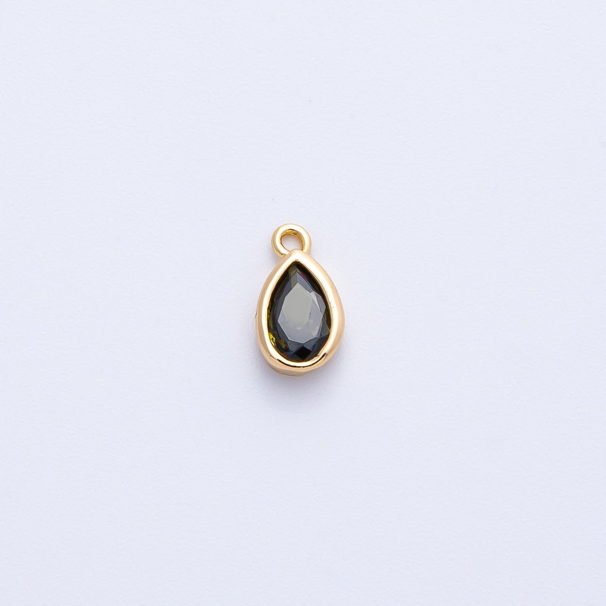 16K Gold Filled 9mm CZ Birthstone Teardrop Bezel Mini Charm | Charms-00359 ~ 00363