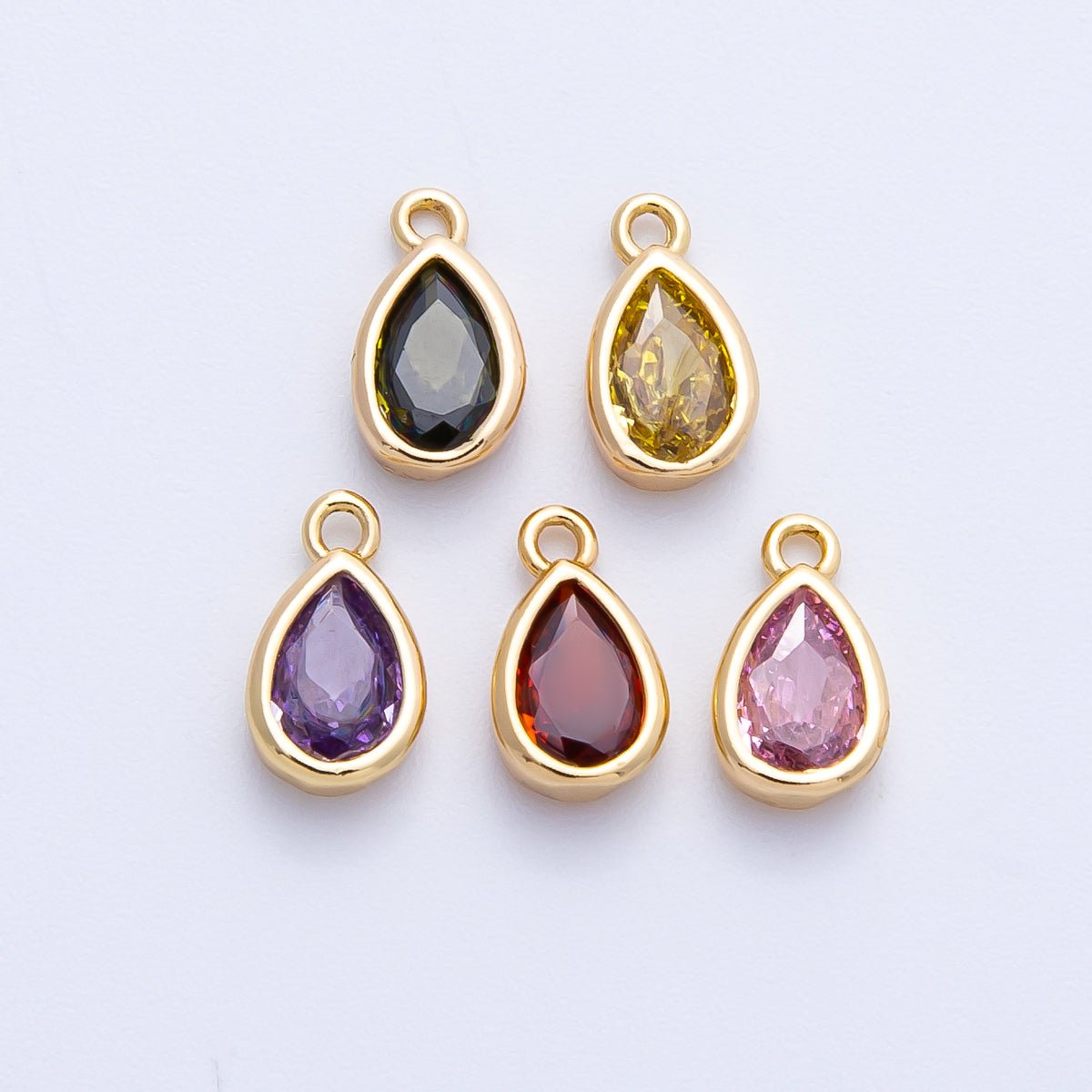 16K Gold Filled 9mm CZ Birthstone Teardrop Bezel Mini Charm | Charms-00359 ~ 00363