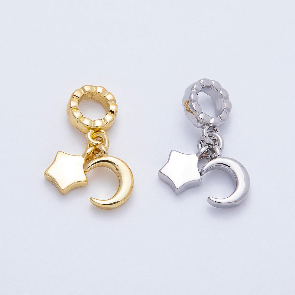 16K Gold Filled 9mm Celestial Moon Star Rondelle Drop Pendant in Gold & Silver | Charms-00718 Charms-00719