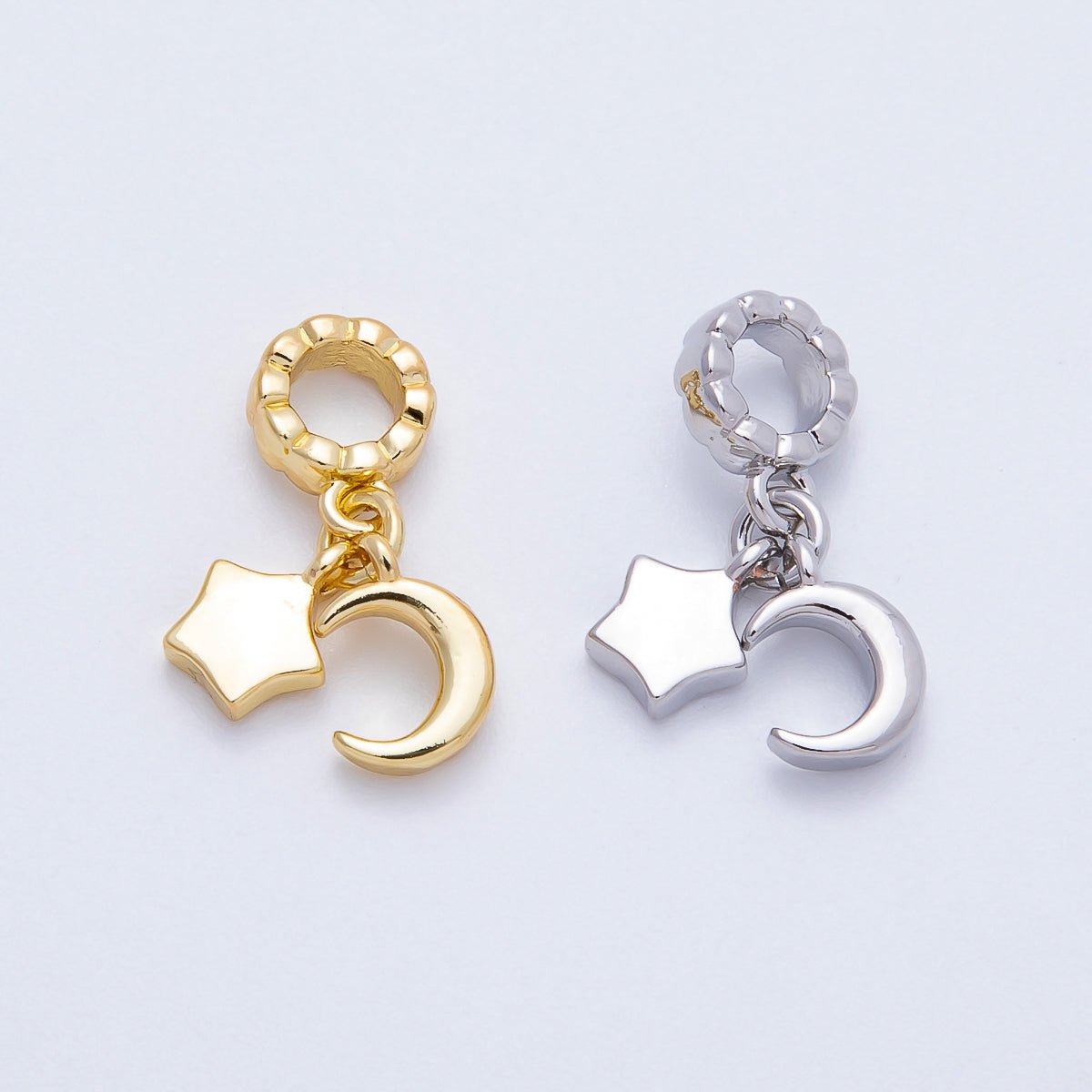 16K Gold Filled 9mm Celestial Moon Star Rondelle Drop Pendant in Gold & Silver | Charms-00718 Charms-00719