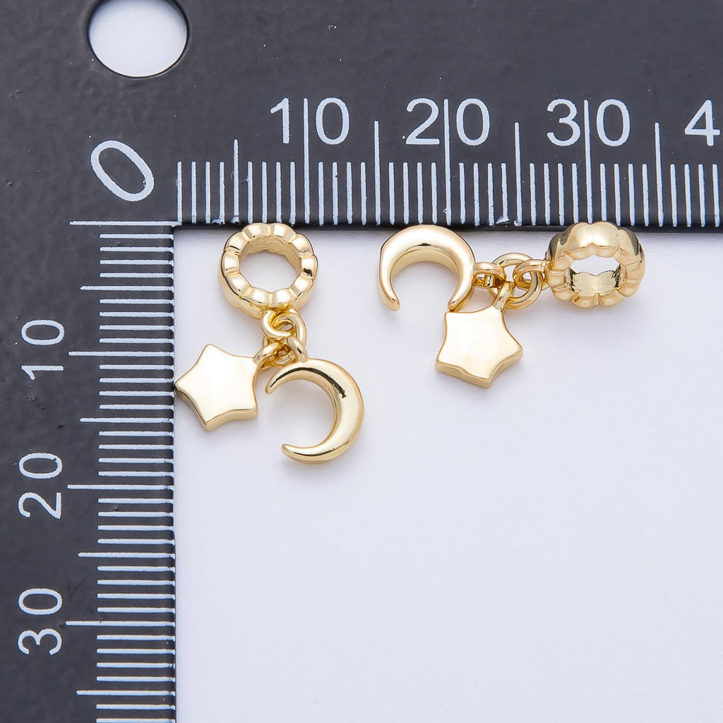 16K Gold Filled 9mm Celestial Moon Star Rondelle Drop Pendant in Gold & Silver | Charms-00718 Charms-00719