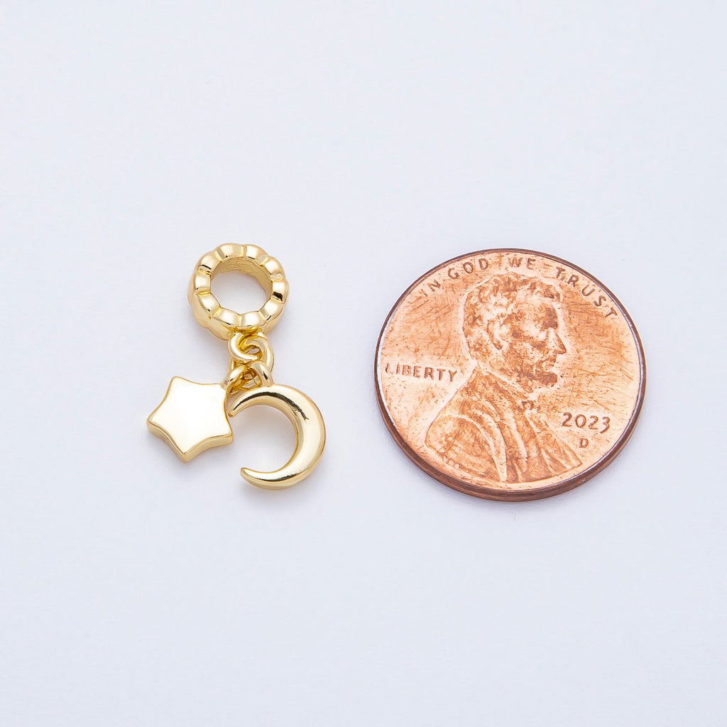 16K Gold Filled 9mm Celestial Moon Star Rondelle Drop Pendant in Gold & Silver | Charms-00718 Charms-00719