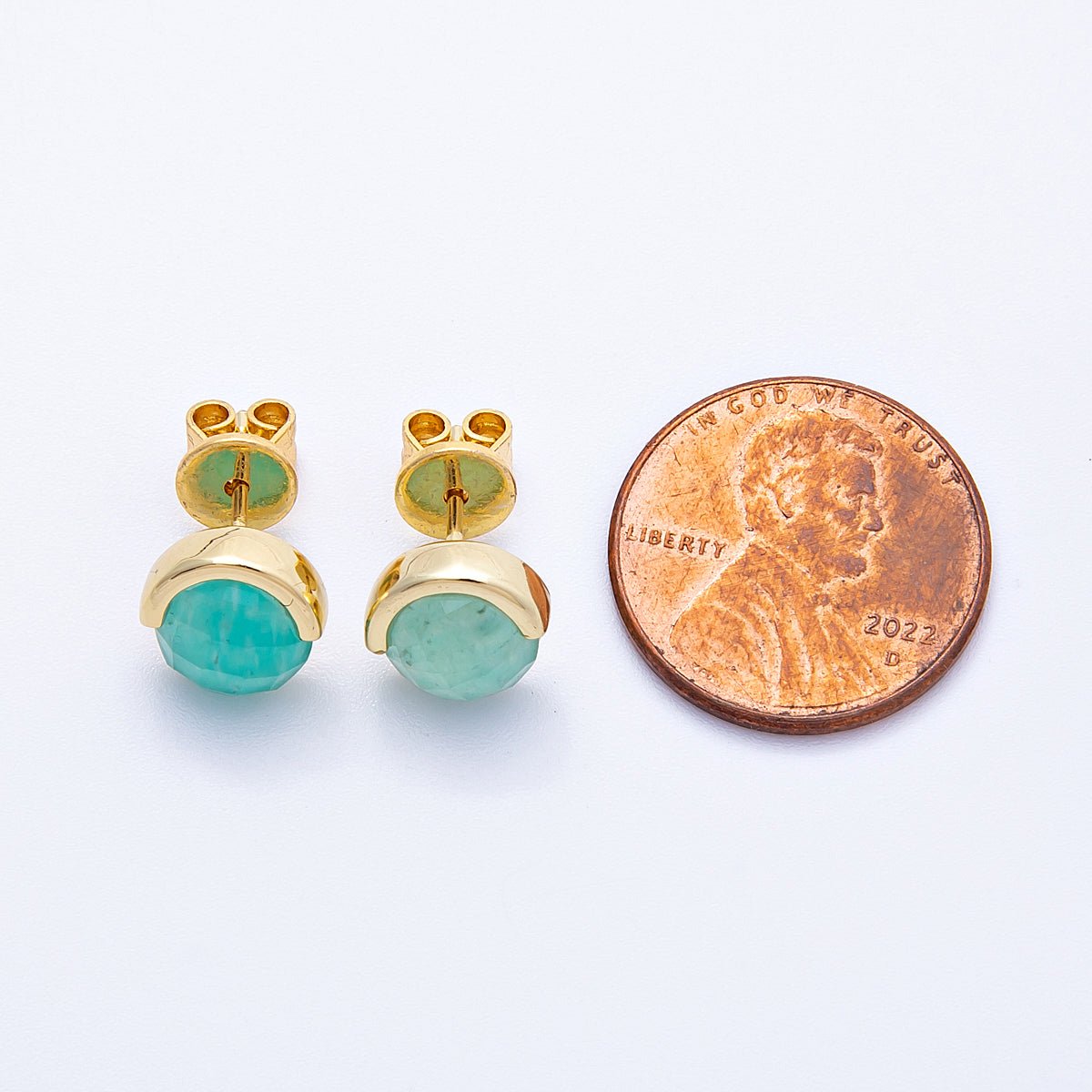 16K Gold Filled Aquamarine, Lapis Lazuli, Amethyst, Amazonite, Aventurine Natural Gemstone Round Molten Studs | Earrings-00211 ~ Earrings-00215