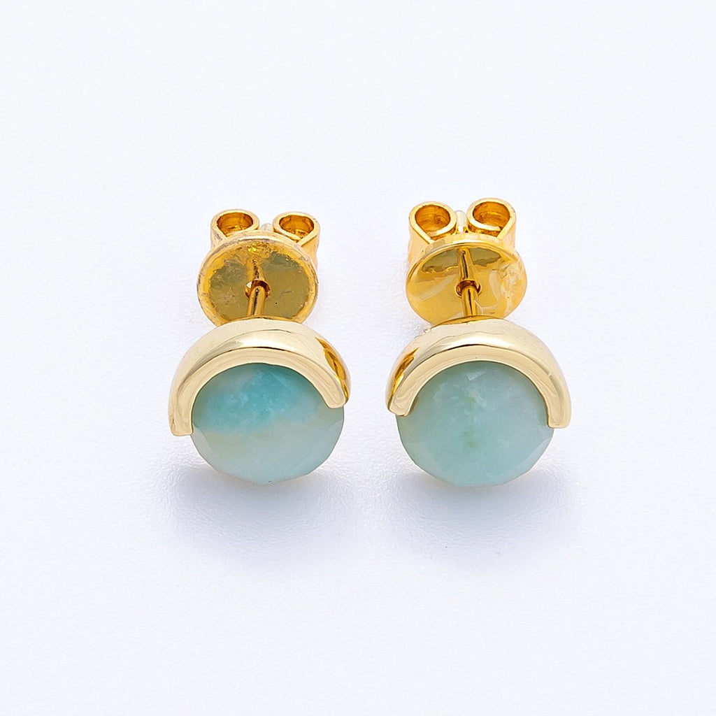 16K Gold Filled Aquamarine, Lapis Lazuli, Amethyst, Amazonite, Aventurine Natural Gemstone Round Molten Studs | Earrings-00211 ~ Earrings-00215