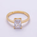 16K Gold Filled Baguette CZ Solitaire Adjustable Ring in Gold & Silver | Rings-00118 Rings-00119