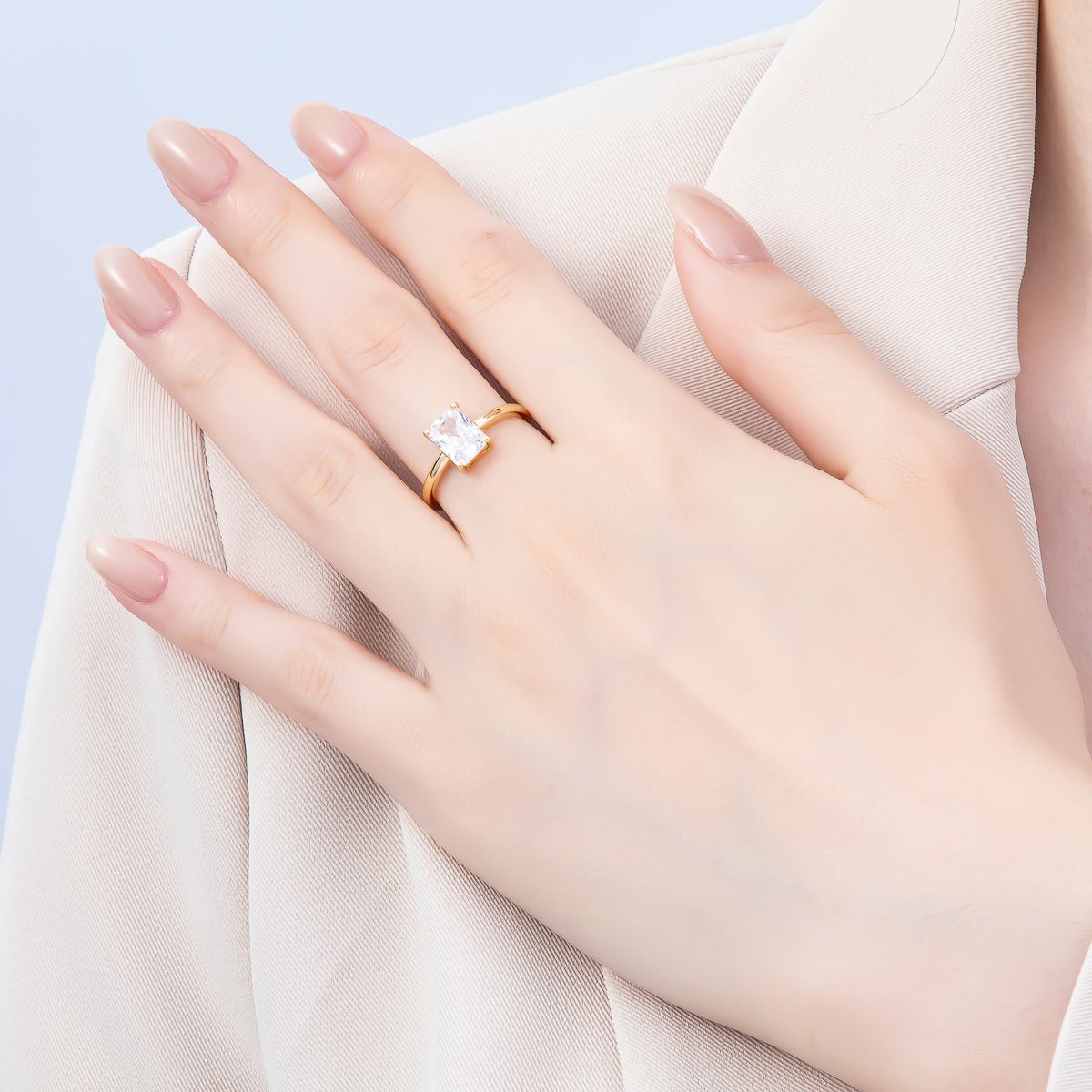 16K Gold Filled Baguette CZ Solitaire Adjustable Ring in Gold & Silver | Rings-00118 Rings-00119