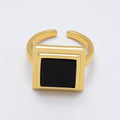 16K Gold Filled Black Bezel Square Solitaire Ring | Rings-00060