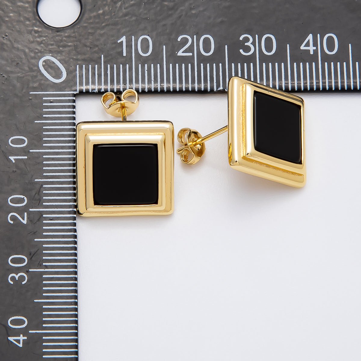 16K Gold Filled Black Bezel Square Stud Earrings | Earrings-00262