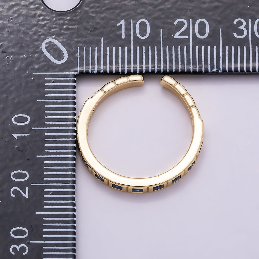 16K Gold Filled Black, Clear, Blue, Green, Fuchsia Baguette Lined Ring | Rings-00125 ~ Rings-00129